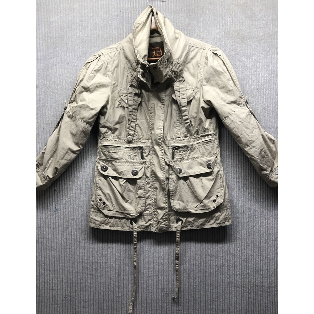 Dollhouse Outerwear Women’s Jacket M Tan Safari Utility Mock Neck Roll Tab Sleev